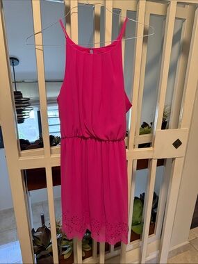 Blue Rain Hot Pink Sleeveless Mini Dress with Laser-Cut Hem